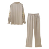 New Lapel Single-Breasted Long-Sleeved Shirt Straight Casual Trousers Sequins Embroidered Suit-Outfit