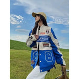 retro hot girl detachable motorcycle jacket spring and autumn loose short coat female embroidery baseball uniform-Outfit