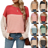 / Winter 2024 New Round Collar Vertical Color Long Sleeve Loose T-Shirt Top-Outfit