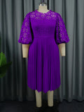 Fongt Lace Lantern Sleeve Dress Elegant Commuter Style Fold Dress Dresses