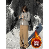 Fongt Color High-Waisted Broad-Legged Casual Pants Women 2025 Autumn And Winter Small Thick Loose Straight Long Trousers