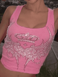 Rhinestone Winged Heart Ribbed Cropped Tank Top-Outfit