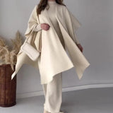 Fongt 2025 New Solid Color Retro Base Knitted Bat Shirt Shawl Three Sets Of Women