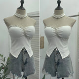 Thai-Style Hanging Neck Small Sling With Drill With Chest Pad Irregular Wearing Sleeveless Knitting Top