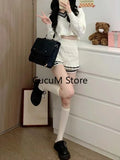 Fashion Y2k 2 Piece Set Woman Casual Knitting Sweater Tops + Slim Bodycon Mini Skirts Elegant Solid Suit Office Lady Chic-Outfit