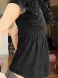 Fongt Style Lace Splicing V-Neck Buckle Pure Desire Short-Sleeved T-Shirt Hottie Waist-On-Wear Shirt Top