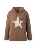 Vintage Star Patch Baggy Zip Up Hoodie-Outfit
