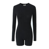 Spring Style Knitted Slim Zipper Long-Sleeved Solid Color Jumpsuit-Outfit