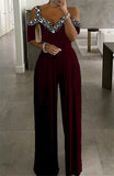 2023 Women's Elegant Jumpsuits with Sequins Sexy Solid High Waist Jumpsuit Women Wide-leg Short Sleeve Jumpsuit for
