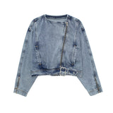 Effect Denim Jacket 6164109 Denim Vest 6164110 Paper Bag Denim Shorts Set-Outfit