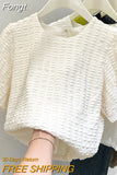 Women Sweet Round Neck Puff Sleeves Blouses Korean Chic Loose Lantern Sleeve
