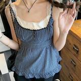 Aesthetic Fake Two Piece Plaid Print Cami Top-Outfit