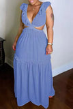 Ruffle Long Skirt V-neck Solid Color