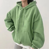 Solid Color Letter Embroidery Oversized Hoodie-Outfit