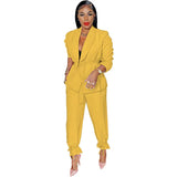 Women's 2PCS Pants Set Solid Lace up Long Sleeve Blazer Suits and Pants for Ladies Slim Fit Casual Two Piece Sets