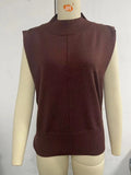 Fongt New Women's Solid Color Half High Neck Sleeveless Vest Fashion Simple Knit Loose-Outfit
