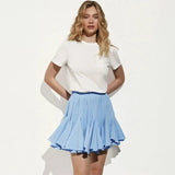Ruffles Solid Elastic Waist Mini Skirt-Outfit