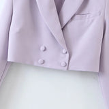 Cropped Buttoned Blazer And Skirt Two Piece Set-Outfit