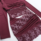 Purple Patchwork Long Sleeve Bodycon Mini Dress-Outfit