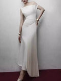 Fongt Temperament Famous Wind Dress Woman 2025 Spring New Fold Design Feeling Slim Thin White Evening