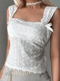 Embroidered Bow Lace Stitching Tank Top-Outfit