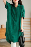 Fongt And Art Simple White Linen Shirt Women's Long 2025 Summer Thin Loose Middle-Sleeved Doll Collar
