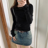 Color Long-Sleeved T-Shirt Women's Spring And Autumn 2024 New Slim And Thin Bottomed Shirt With Round Collar And Thin Folded