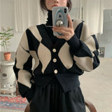 Fongt Autumn Winter New Korean Version Ling V Neck Color Knit Sweater Cardigan Short Small Coat Retro Temperament-Outfit