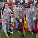 Two Piece Pants Sets Maxi Dress Suits African Clothes for Women Party Dresses 2021 Summer Dashiki Leopard Tassel Sequins