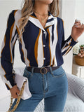 Shooting 2025 Spring And Summer Casual Hit Color Striped Suit Collar Long-Sleeved
