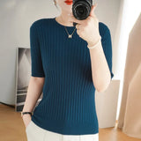 Fongt Collar Pit Bottom Shirt Women's New Slim Sweater Short Versatile Casual Sweater-Outfit