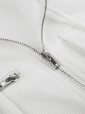 White Zip-Up Hooded Cropped Knit Top-Outfit