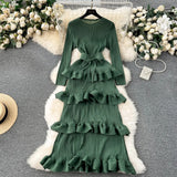 Fongt Banquet Dress High-End Light Luxury Niche Lotus Leaf-Side Cake Dress Heavy Industry Folds Long