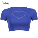 Diamonds Patchwork Vintage Slim T-shirt Women Short Sleeve Summer Contrast Harajuku Cropped Tops Cotton Basic Tee