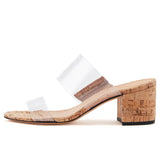 PVC Cork Serpentine Suede Lacquered Leather PU Thick Heel Slipper Large Size Exposed Toe Style-Outfit