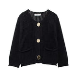 Fongt Women's INS Explosion Coarse Needle Long Sleeved Button Sweater