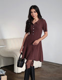 Fongt Mini Dress Knitted High-Waisted Umbrella Dress 2025 Spring/Summer Retro Elegant