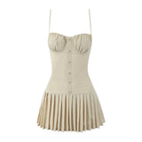 Cami Pleated Buttoned Mini Dress-Outfit
