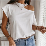 Tshirt Off Shoulder Short Sleeve White Solid Black Ladies Tshirts Halter 2020 Summer Fashion Casual T Shirts Tops