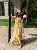 Fongt Xixi 2025 Summer New Retro High-Rise Sling Dress Print Pure Desire Holiday Dress Women 88328