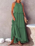 Fongt Summer New Holiday Wind Lotus Leaf Side Long Dress Swing Flowing Beach Dress Woman