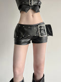 Fongt Design Rivet Buckle Belt Low-Waisted Leather Pants Hot Girl Dark Punk Wind Straight Shorts