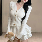 New Korea Fashion Knitted Suit Black Slim 2 Piece Skirt Set Casual Elegant Sweater + Women Outwear Casual Y2k Mini Skirt-Outfit