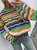 Rainbow Stripe Crochet Knit Sweater-Outfit