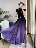 Gradient Pleated Long Skirt-Outfit