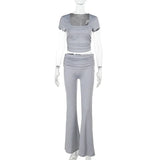 Fongt Summer New Women's Casual Pants Dark Sexy Body-In-Print Lace High-Waisted Flared