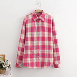 Tops And Blouses Casual Button Down Blouses Plaid Shirt Long Sleeve Female Print Cotton Tops Lady