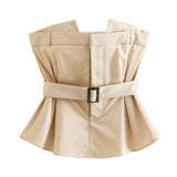 Spring Style Belt Shoulder-Length Blouse With Belt Double-Breasted Skirt Suit-Outfit