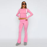 Fongt New Casual Wind Low-Rise Horn Pants Fashion Thin Solid Pants Set Women