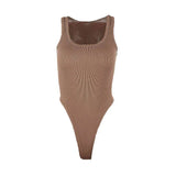 Fongt Style 2024 Summer Women's Solid Color Slim U-Neck Sleeveless Vest Jumpsuit-Outfit
